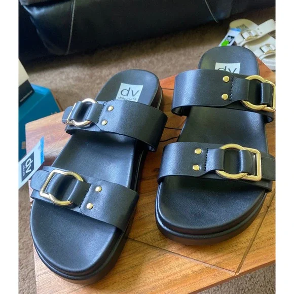 DV Dolce Vita Black Buckle Slides Sandals Comfortable Slip On Size 9 - Picture 7 of 11